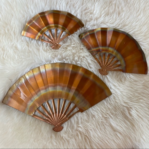 Vintage Metal Copper Fan Wall Decor Set
